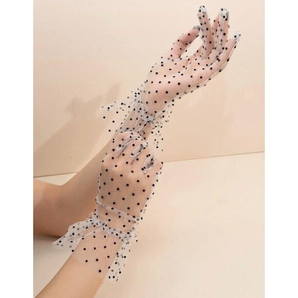 WHITE POLKA DOT Sheer Shorts Gloves One Size NEW - Picture 1 of 3